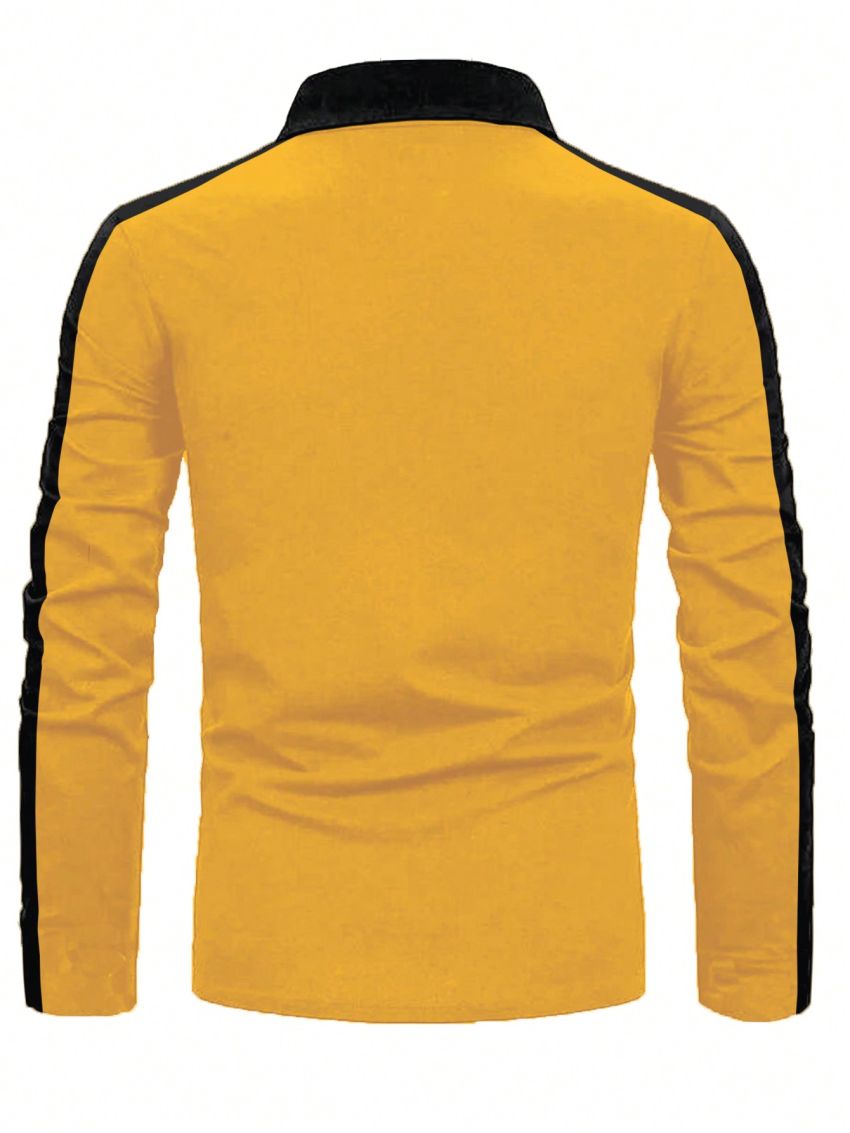 Manfinity Homme Men's Plus Size Striped Pattern Printed Long Sleeve Polo Shirt