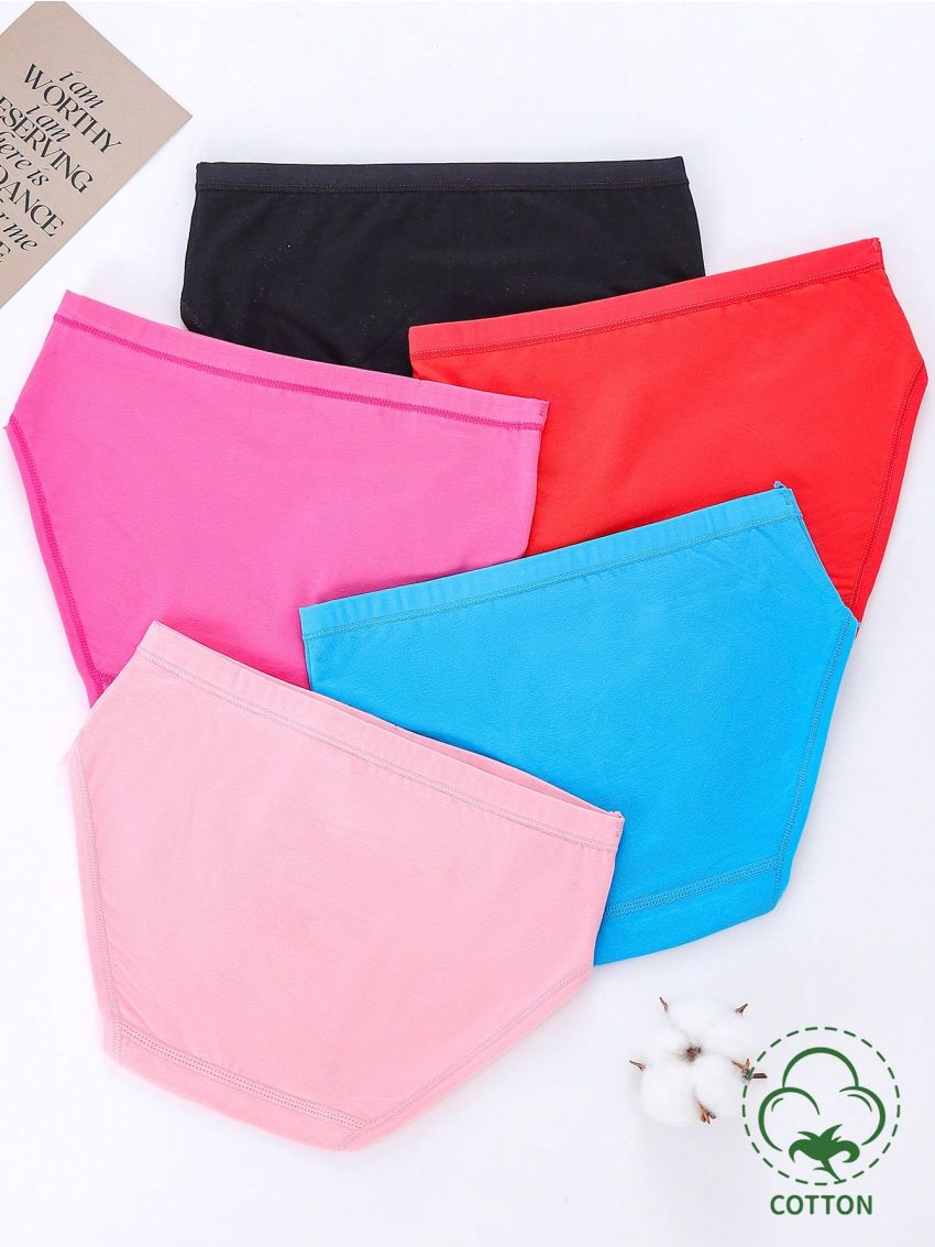 Tween Girls' Solid Color Triangle Panties, 5pcs/Pack