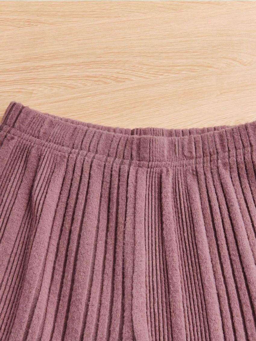 SHEIN Kids Nujoom Tween Girls Loose Knitted Wide Leg Multi-Piece Pants Trousers