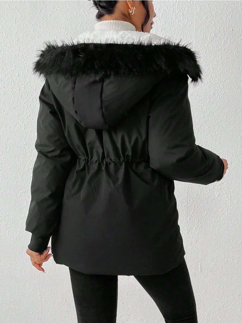 SHEIN Frenchy Women's Black Zipper & Button Closure Mid-length Padded Coat