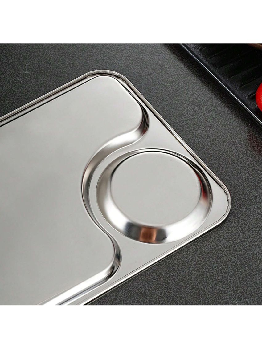 1pc Silver Stainless Steel Square Snack Plate, 3 Styles Available, For Serving Food, Bbq, Fruits, Snacks. Suitable For Dining Table Or Living Room Decoration.