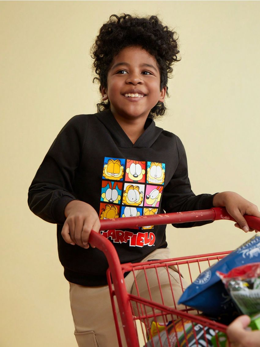 GARFIELD X SHEIN Tween Boy Cartoon Printed Hooded Sweatshirt