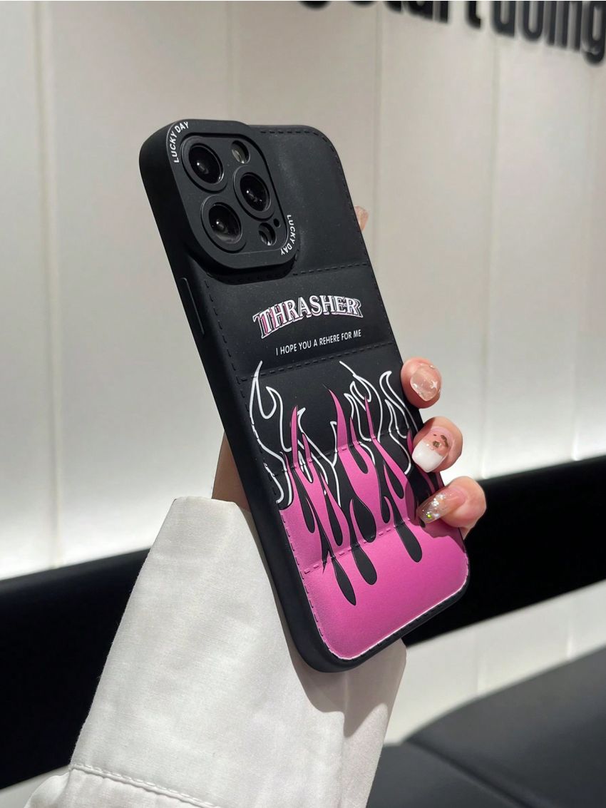 1pc Red Flame Printed Tpu Phone Case, Compatible With Iphone, , Redmi