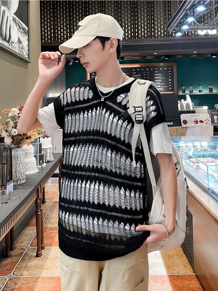 Manfinity Hypemode Men's Hollow Out Knit Sweater Vest