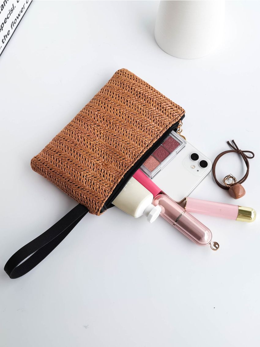 Mini Minimalist Straw Bag With Wristlet