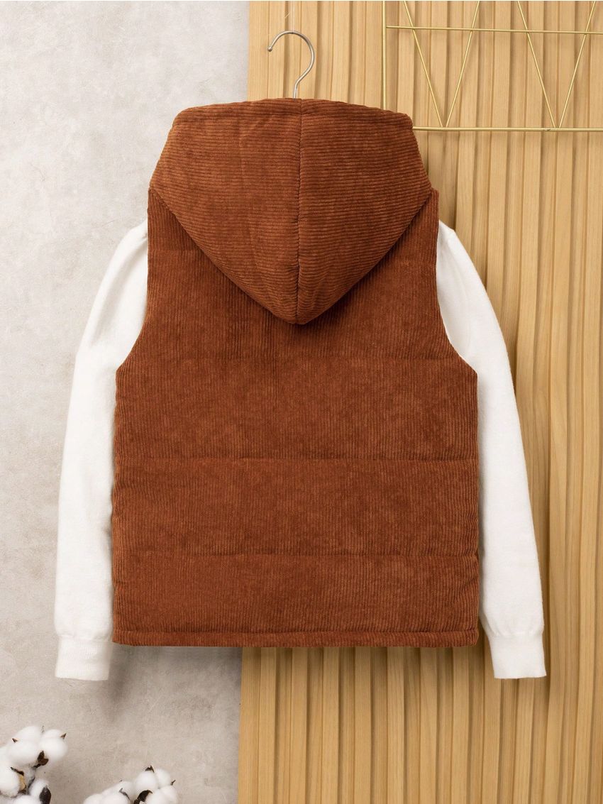 SHEIN Tween Boy 1pc Slogan Patched Hooded Puff Coat