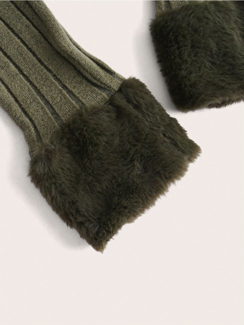 SHEIN EZwear Fuzzy Panel Borg Collar Coat