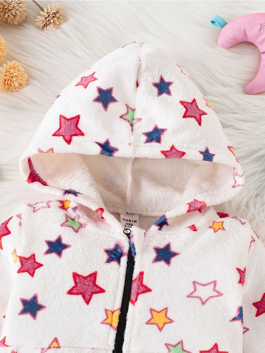 Baby Girls' Plush Long Sleeve Colorful Star Print Jacket