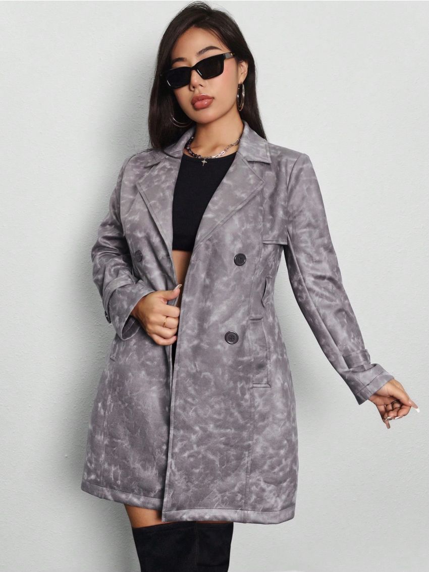 SHEIN SXY Women'S Belted Trench Coat With Double Breasted Closure