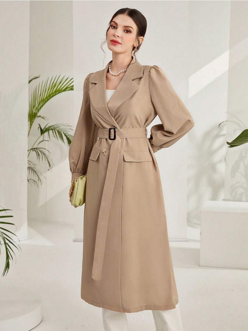 SHEIN Mulvari Women'S Belted Trench Coat With Contrast Collar