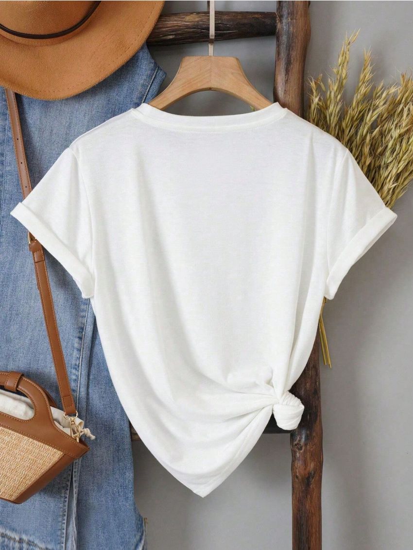 SHEIN LUNE Heart And Slogan Graphic Tee