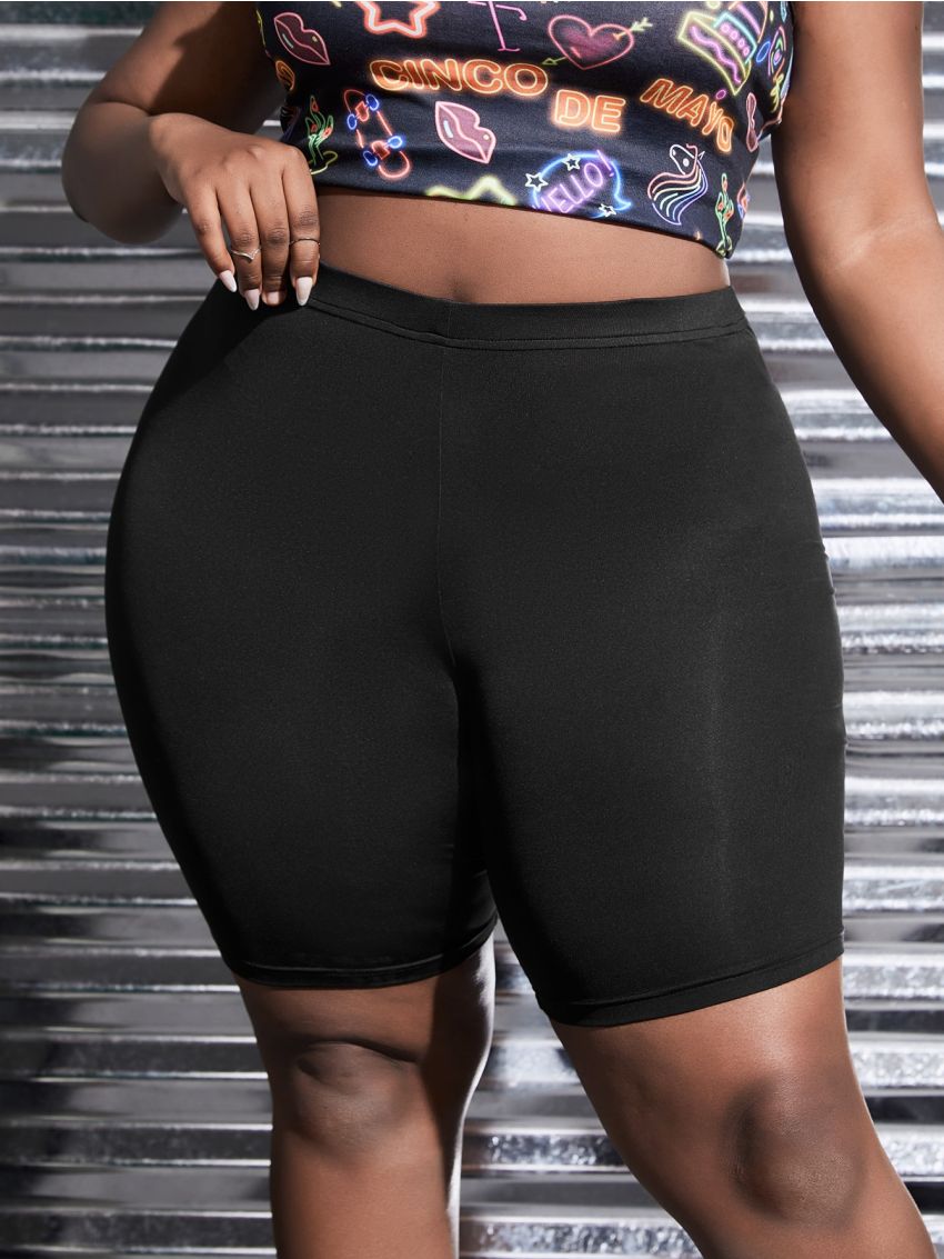 SHEIN CURVE+ Women's Plus Size Solid Color Cycling Leggings