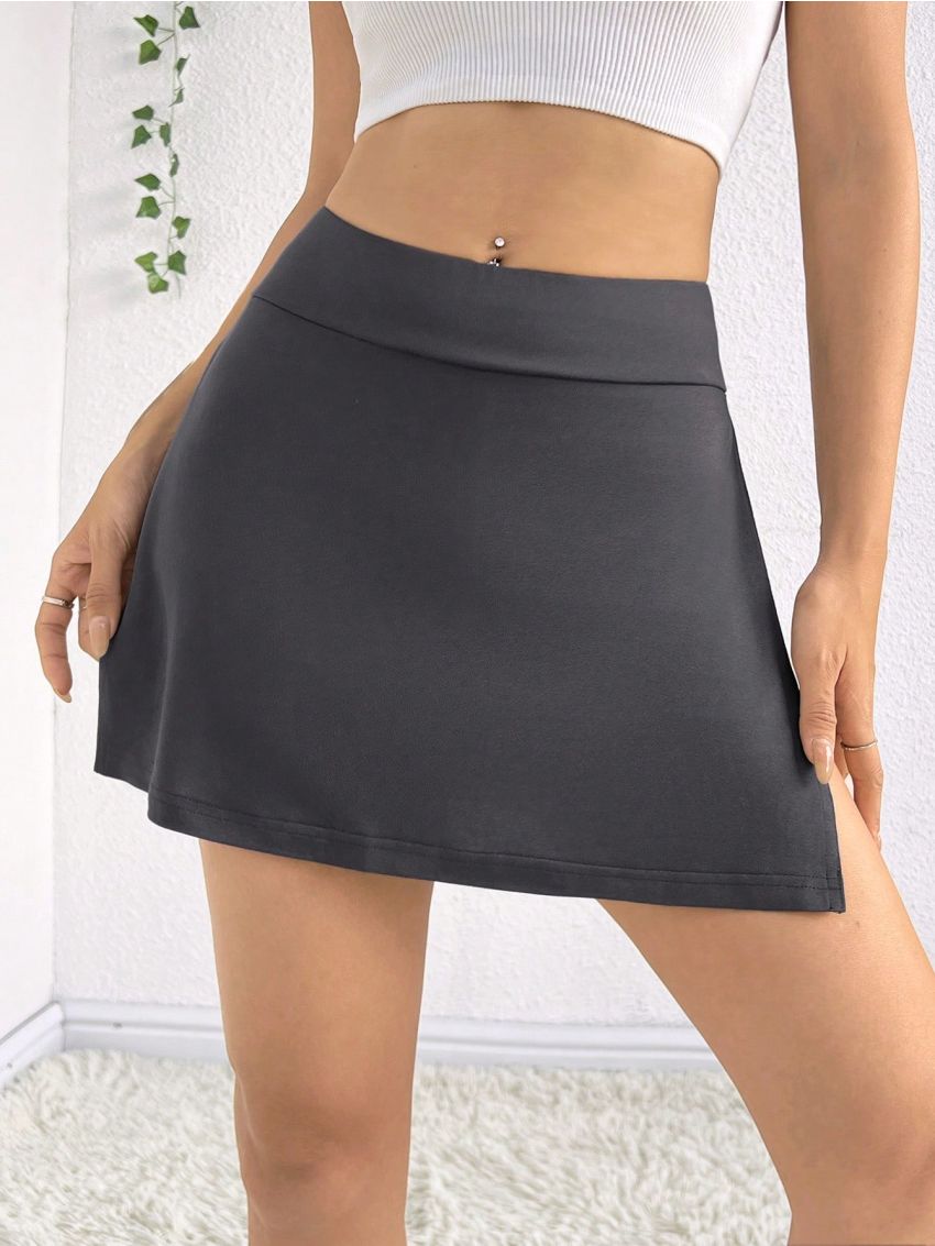 SHEIN Solid Color Wide Waist Skort
