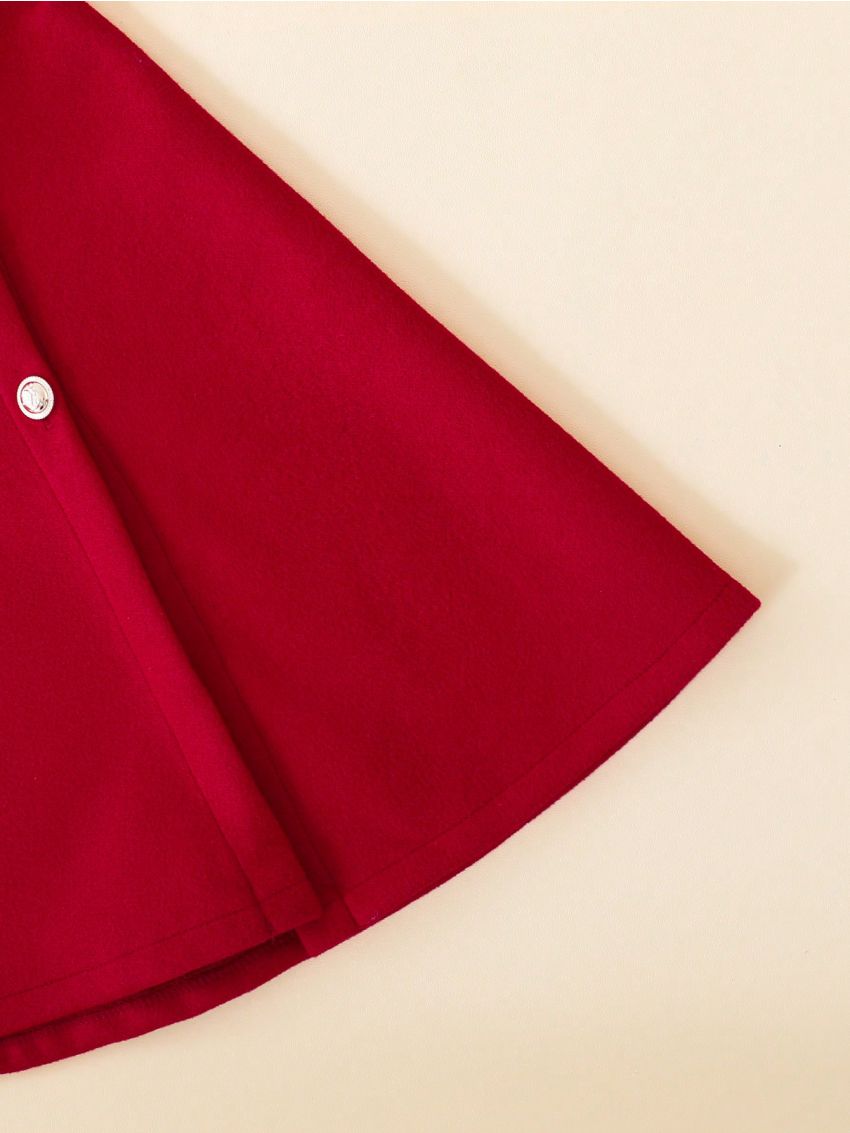 Young Girl Contrast Trim Cloak Sleeve Double Breasted Cape Overcoat