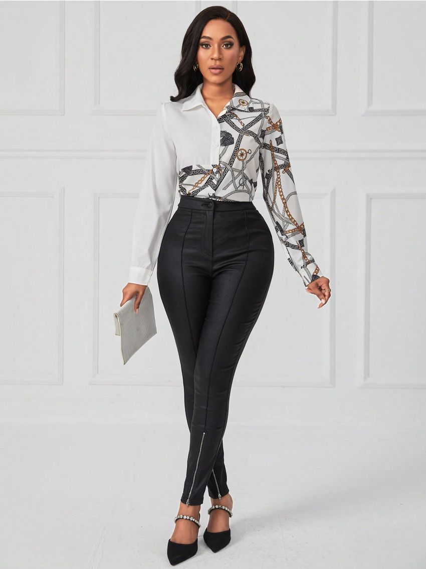 SHEIN Lady Chain Print Chic Shirt