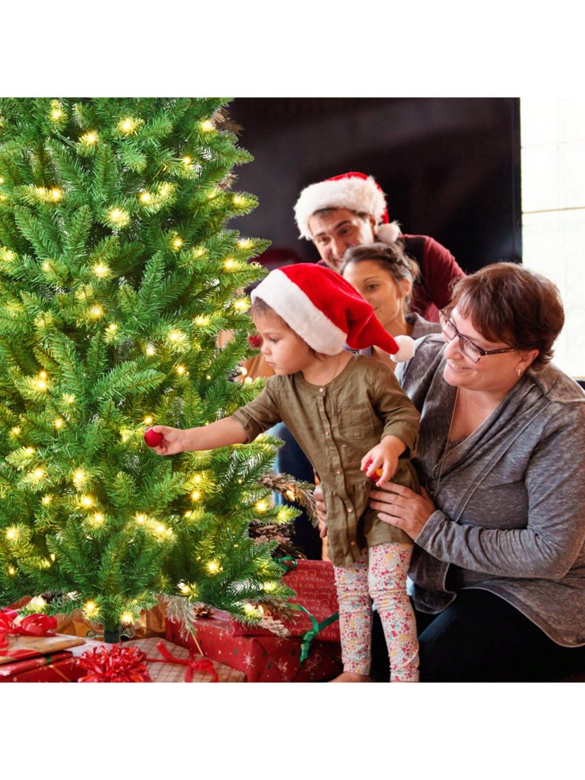 Gymax 6 ft Pre-lit Pencil Christmas Tree Hinged Fir Tree Holiday Decor w/ LED Lights