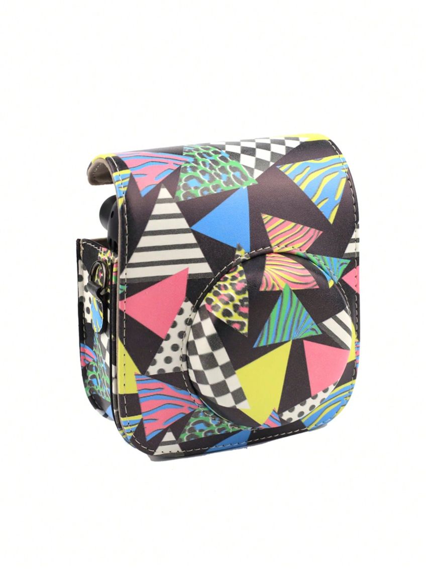 Protective PU Case for Fujifilm Instax Mini 12/11/8/9 Instant Camera, Premium Vegan Leather Bag Cover Gift Outdoor Black Geometry