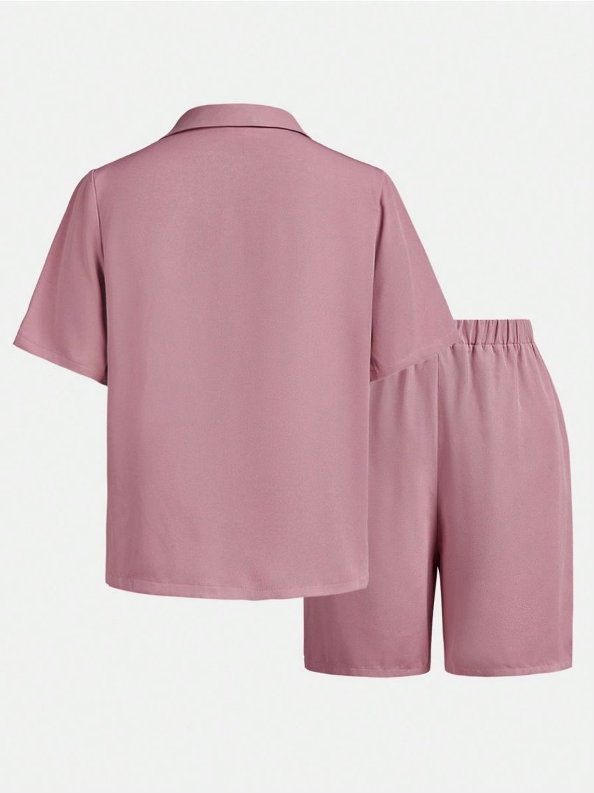 SHEIN Kids FANZEY Tween Boys' Slim Fit Short Sleeve Suit With Shorts, Gentleman Style Outfit Set