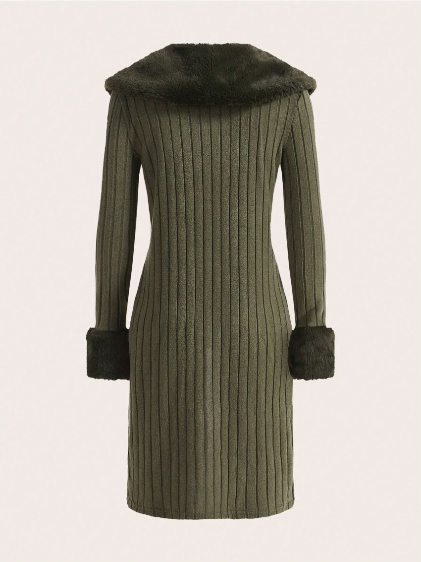 SHEIN EZwear Fuzzy Panel Borg Collar Coat