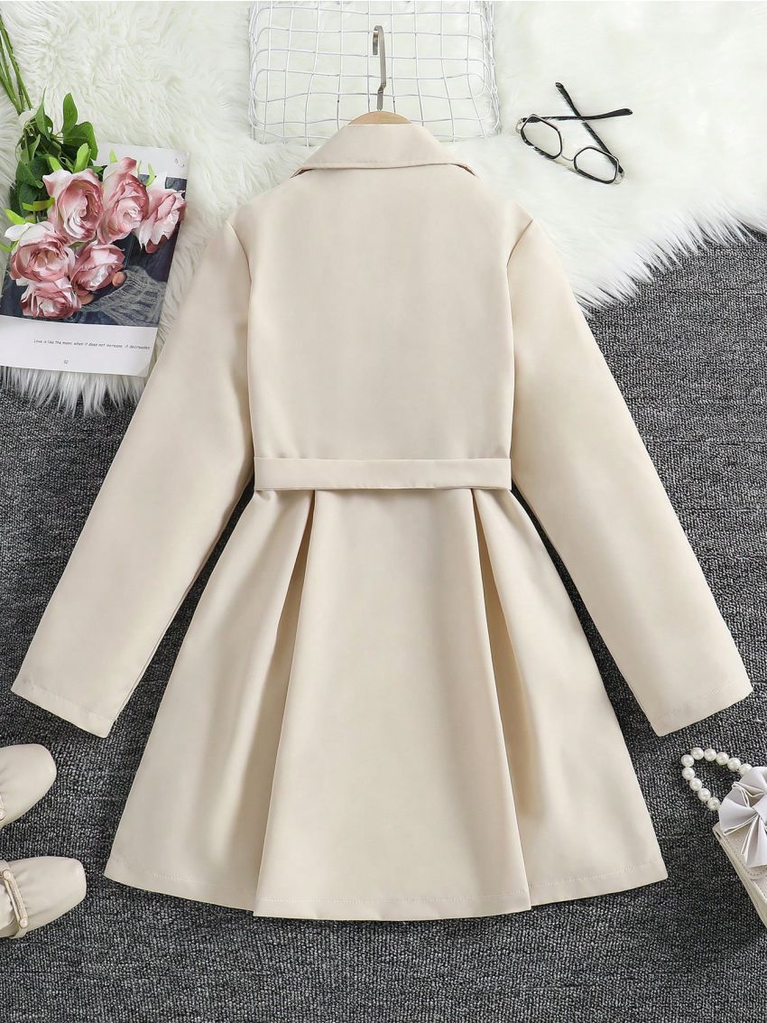 Teen Girls' Double Breasted Windbreaker Coat With Ruffle Hem