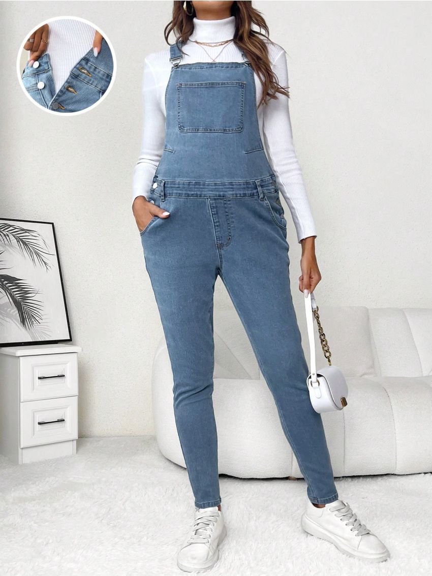 SHEIN Maternity Patched Pocket Denim Overalls Without Tee