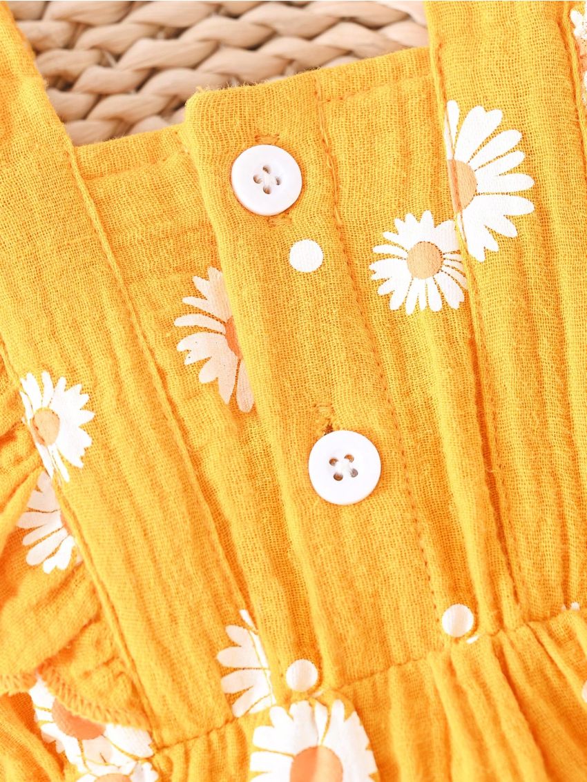 SHEIN Baby Girl Daisy Print Ruffled Hem Dress