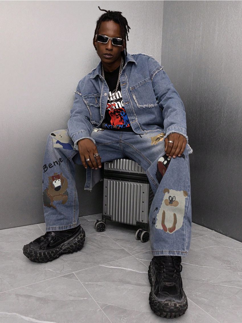 Men's Frayed Edged Water Washed Denim Shirt