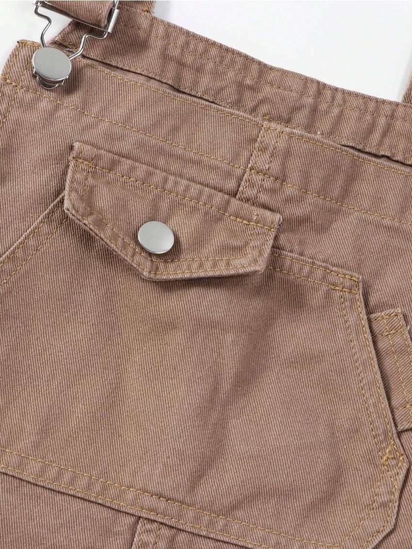 Teenage Boys' Street Style Casual Adjustable Overalls, Khaki & Loose Denim