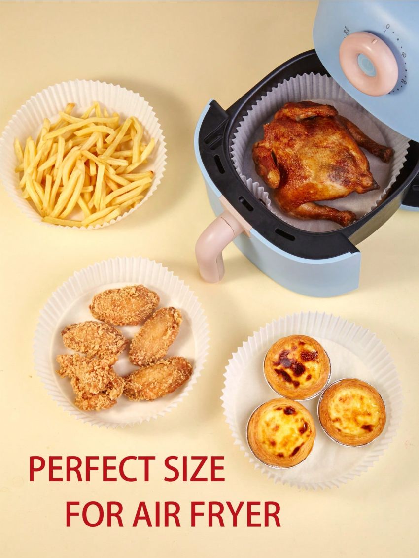 SHEIN Basic living 50pcs Paper Parchment,8inch Air Fryer Liner,Non-Stick Parchment Paper in White color