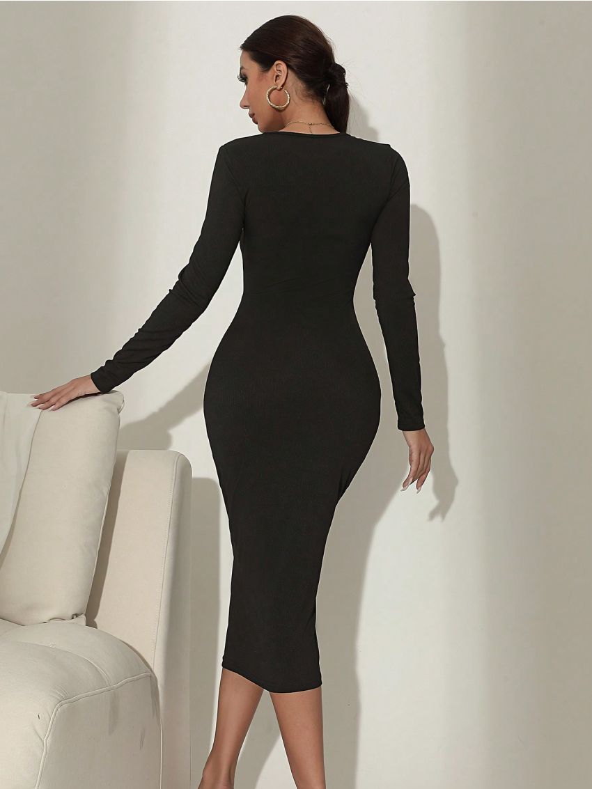 SHEIN BAE Cut Out Button Detail Bodycon Dress