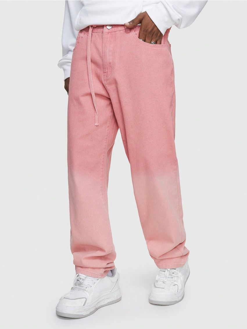 ROMWE Street Life Men's Straight Fit Drawstring Denim Jeans