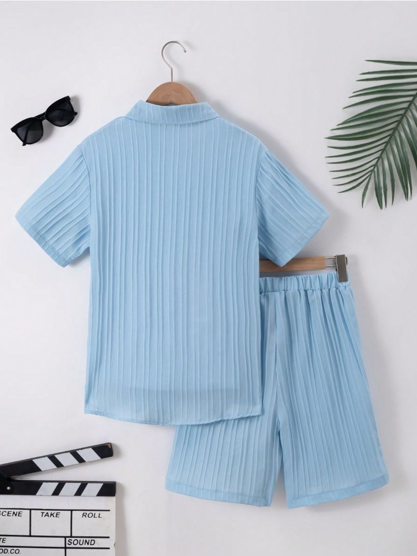 Button Front Texture Fabric Shirt & Short