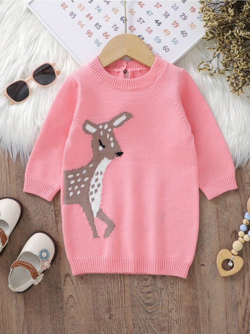 Baby Girls' Cartoon Pattern Sweater Dress