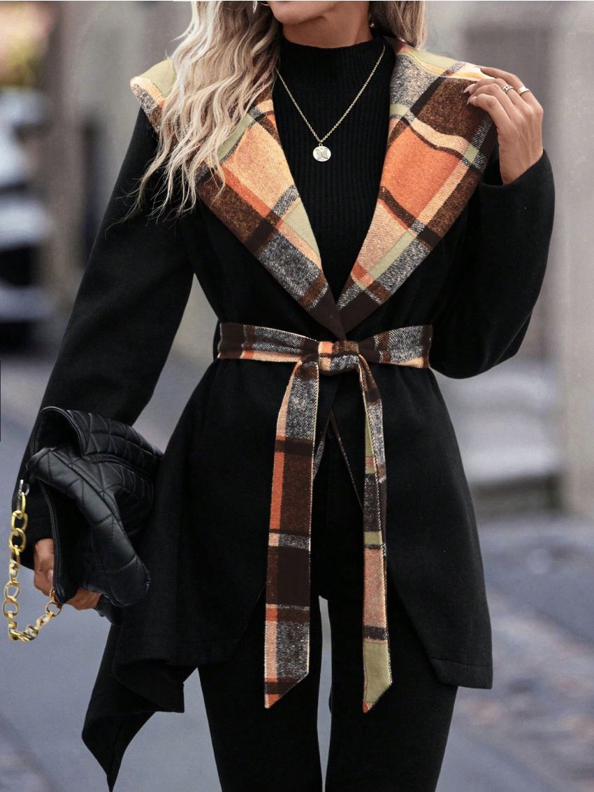 Women's Plaid Big Lapel Woolen Coat