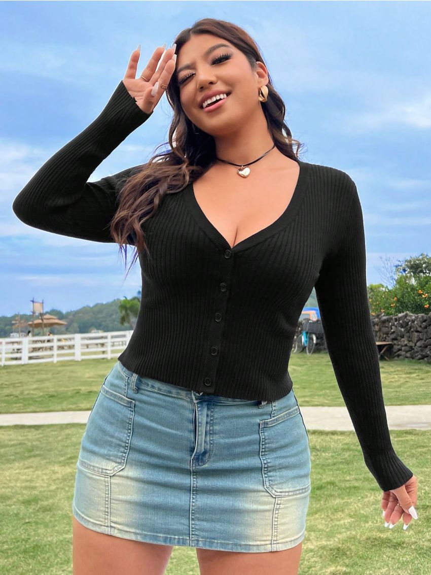 Women's Plus Size Button Up Cardigan Sweater