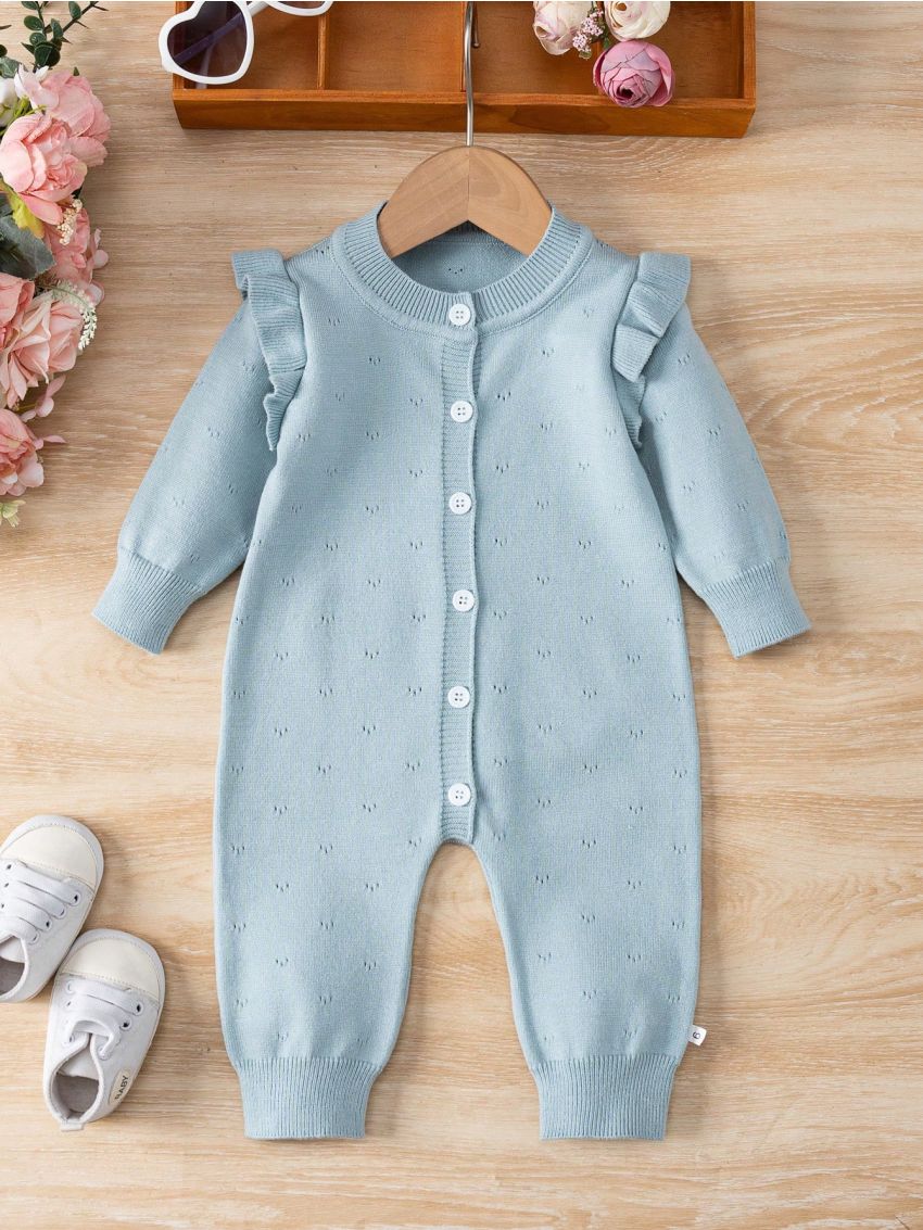 Infant Girls' Solid Color Knitted Romper