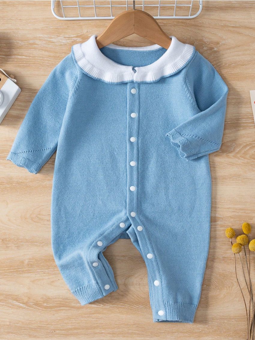 Baby Girls' Color-Block Button Knitted Jumpsuit