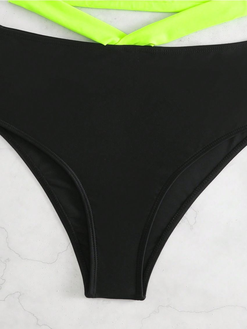 SHEIN Swim Summer Beach Contrast Neon Trim Bikini Set Bathing Suit