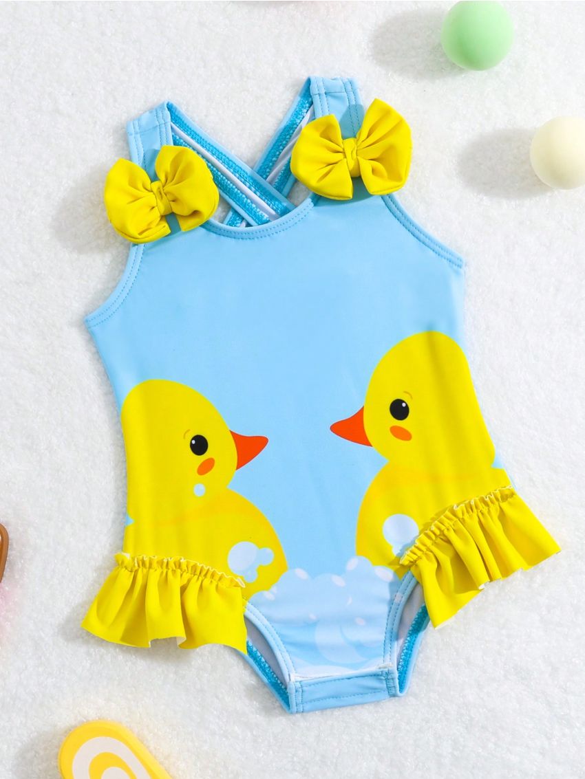 SHEIN Baby Girl's Cute Yellow Duck Print One Piece Swimsuit