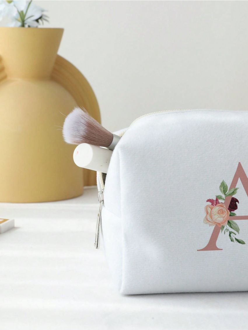 Letter Graphic Square Makeup Bag