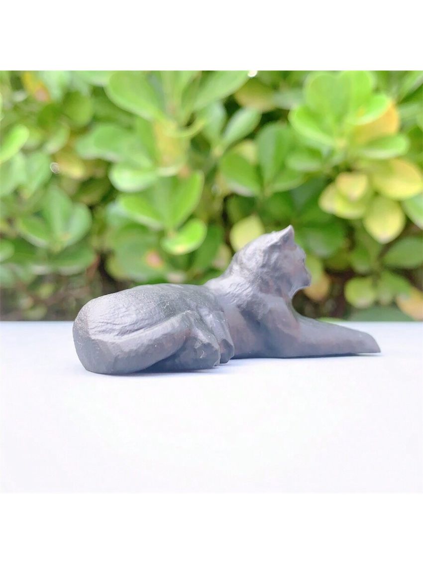 1pc Random Natural Obsidian Carved Cat Ornament, Great For Halloween Decoration