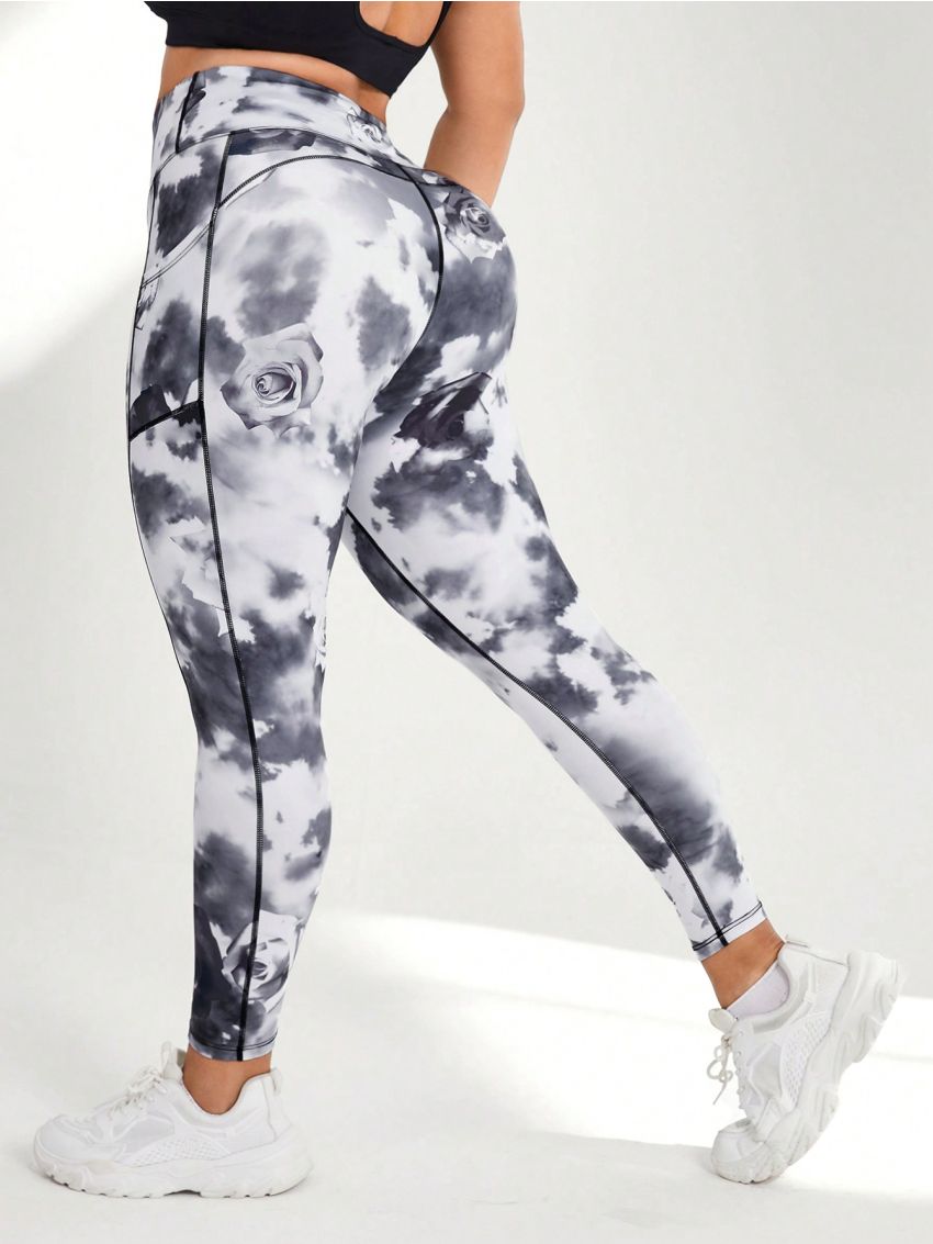 Plus Size Sport Fitness Running Tie Dye Leggings
