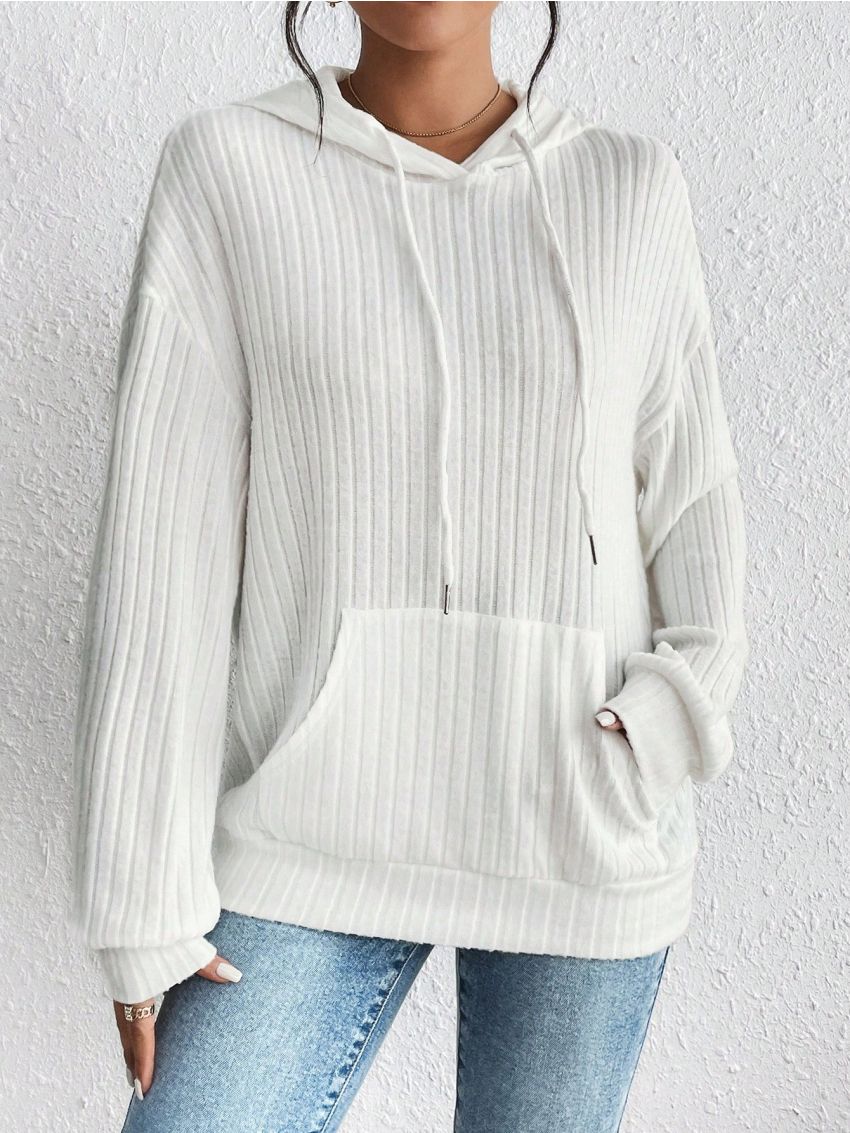 SHEIN Frenchy Kangaroo Pocket Drop Shoulder Drawstring Hoodie