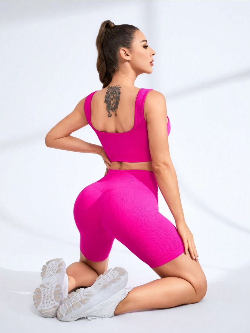 Women's Plain Crop Top And Shorts Sports Suit
