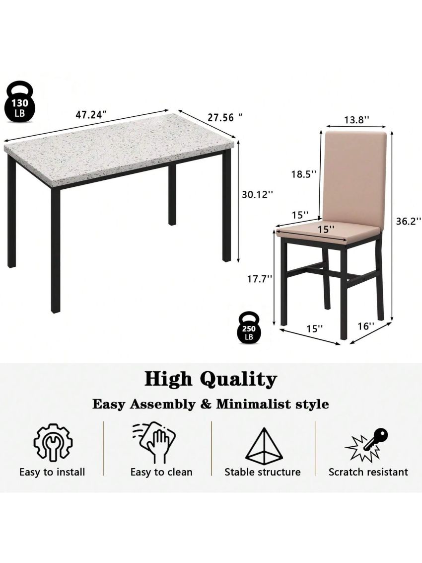 5-Piece Dining Table Set, Faux Marble Dining Table with 4 Upholstered Chairs, Dining Table Set for 4, 5-Piece Dining Room Table Set for Small Space, Breakfast Table and Chairs Set for 4, Home & Kitchen Sets