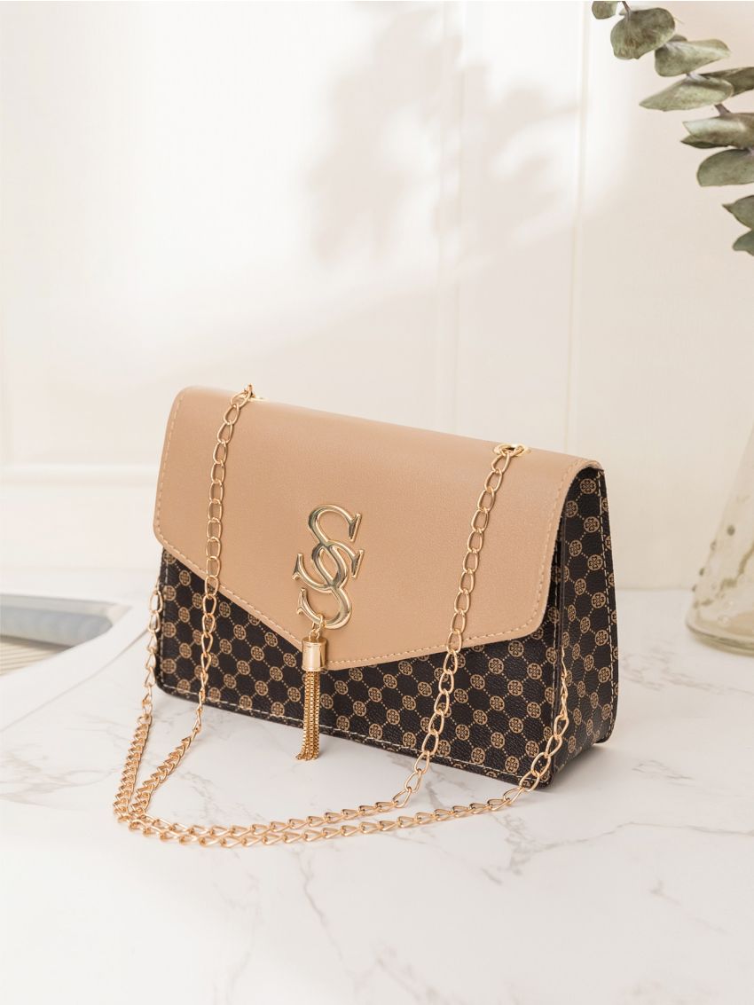 Letter Metal Decor Flap Square Bag