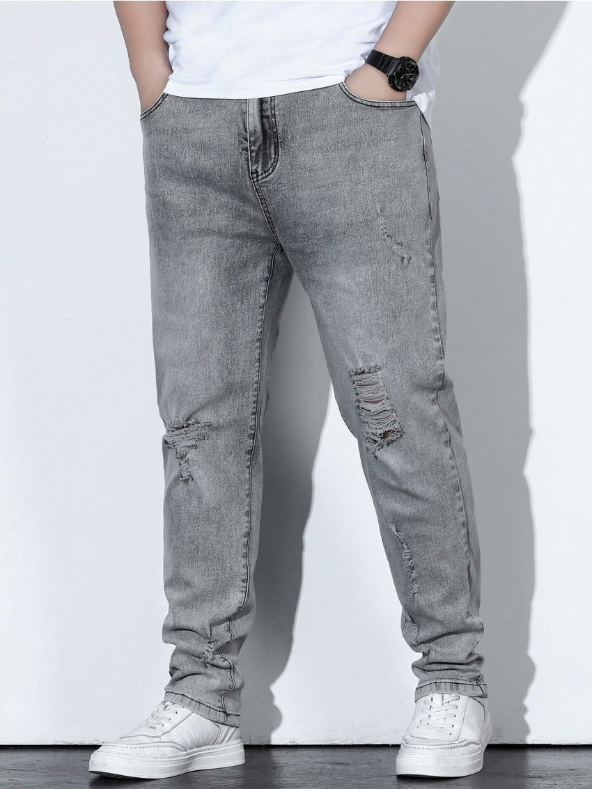 Manfinity Homme Men's Plus Size Ripped Slim Fit Jeans