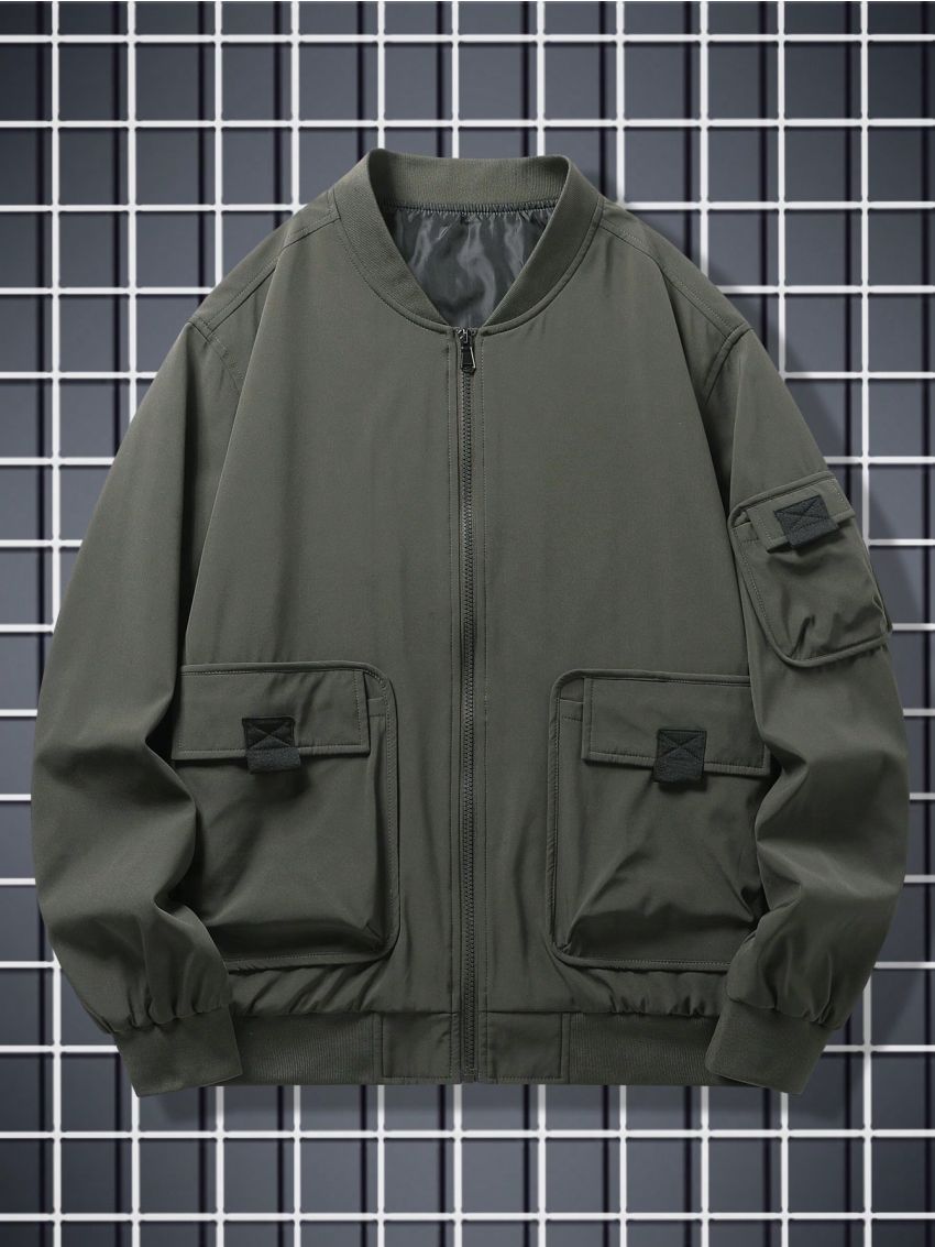 Manfinity Homme Men's Plus Size Multi-pocket Baseball Jacket