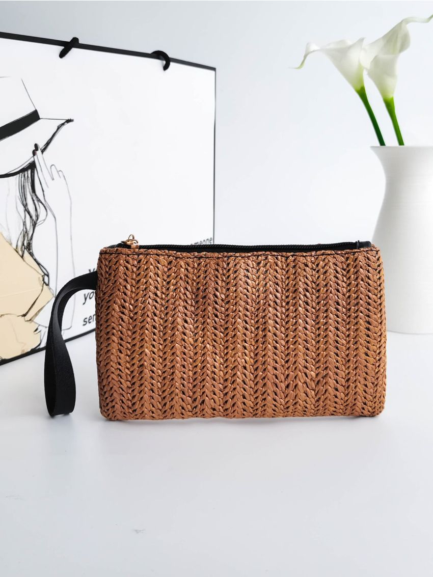 Mini Minimalist Straw Bag With Wristlet