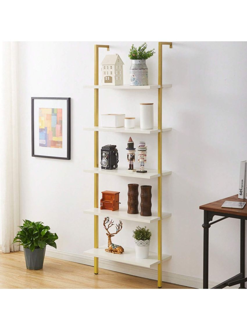 SUPERJARE Modern Ladder Shelf, 72 Inches 5-Tier Open Wall-Mounted Bookshelf with Stable Metal Frame